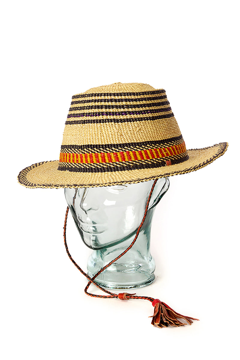 Ghanaian Short Brimmed Straw Hat with Strap – Swahili Wholesale