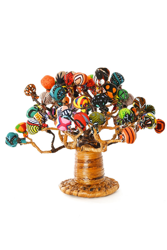 Banana Fiber Baobab Tree with Kitenge Cloth Bobbles