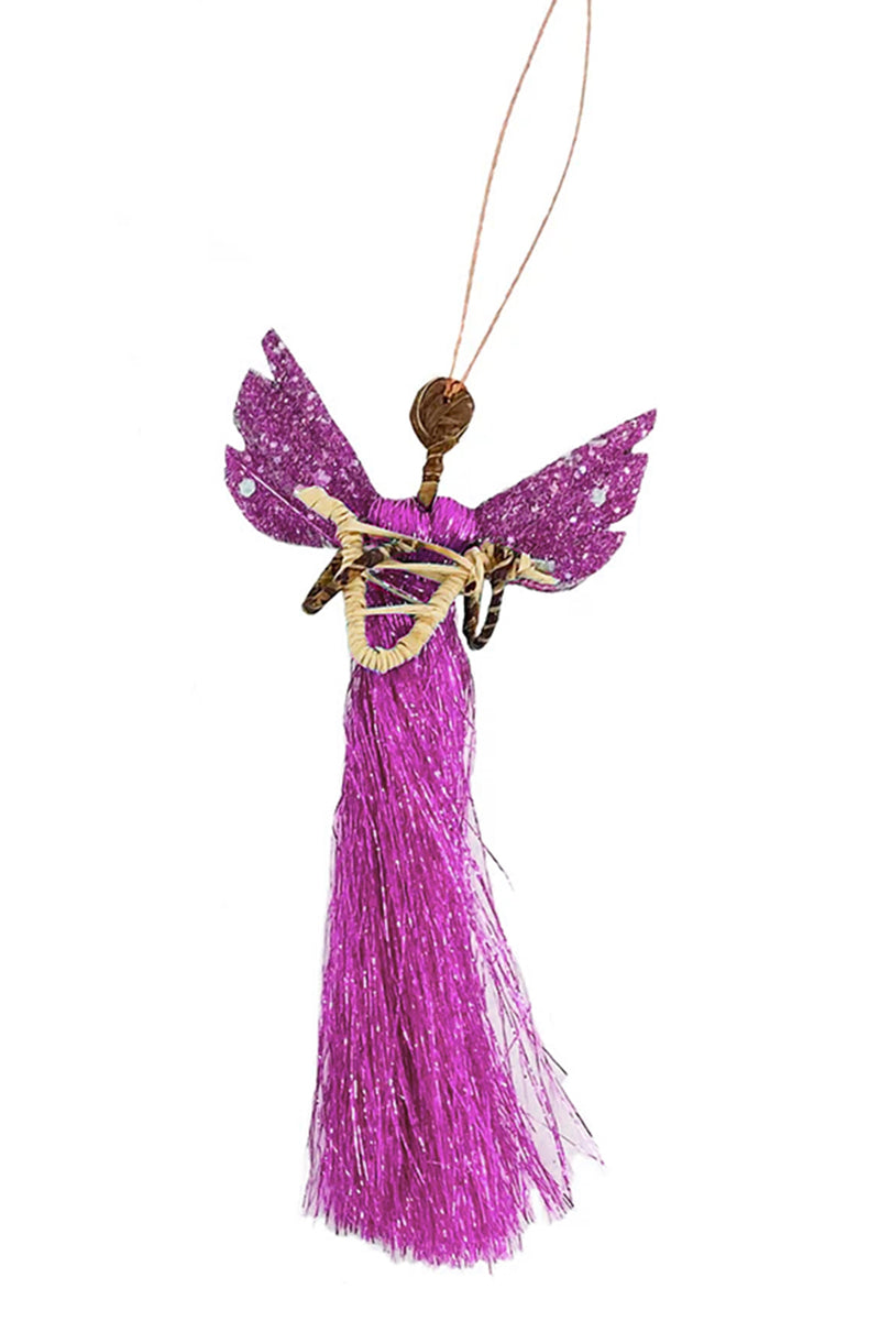 Banana Fiber & Magenta Thread Angel Ornament