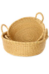 Set of Two Natural Woven Grass Garden Baskets