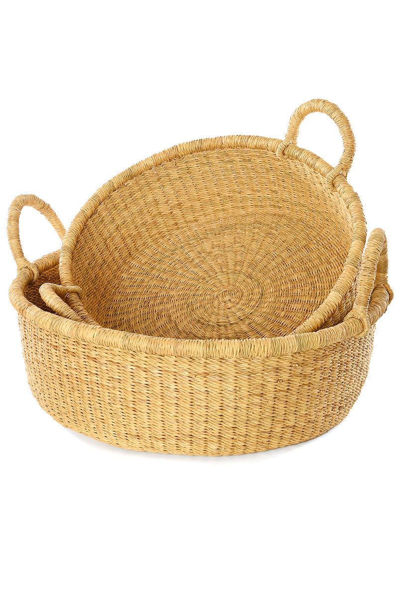 Set of Two Natural Woven Grass Garden Baskets