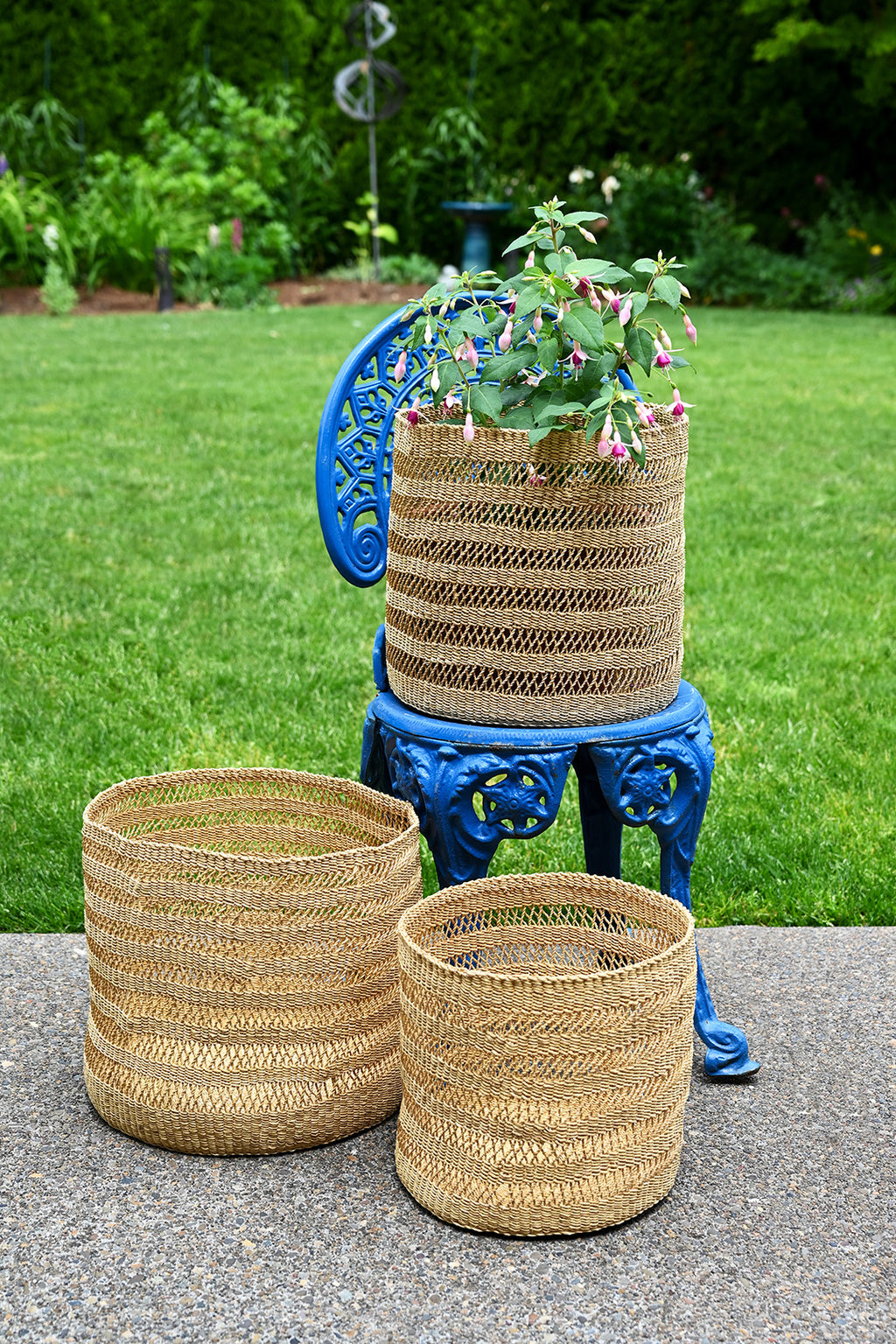Set of Three Lace Weave Basket Bins from Ghana