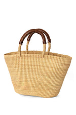 Natural Grass Oval Shopper with Leather Handles