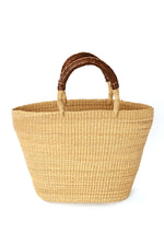 Natural Grass Oval Shopper with Leather Handles