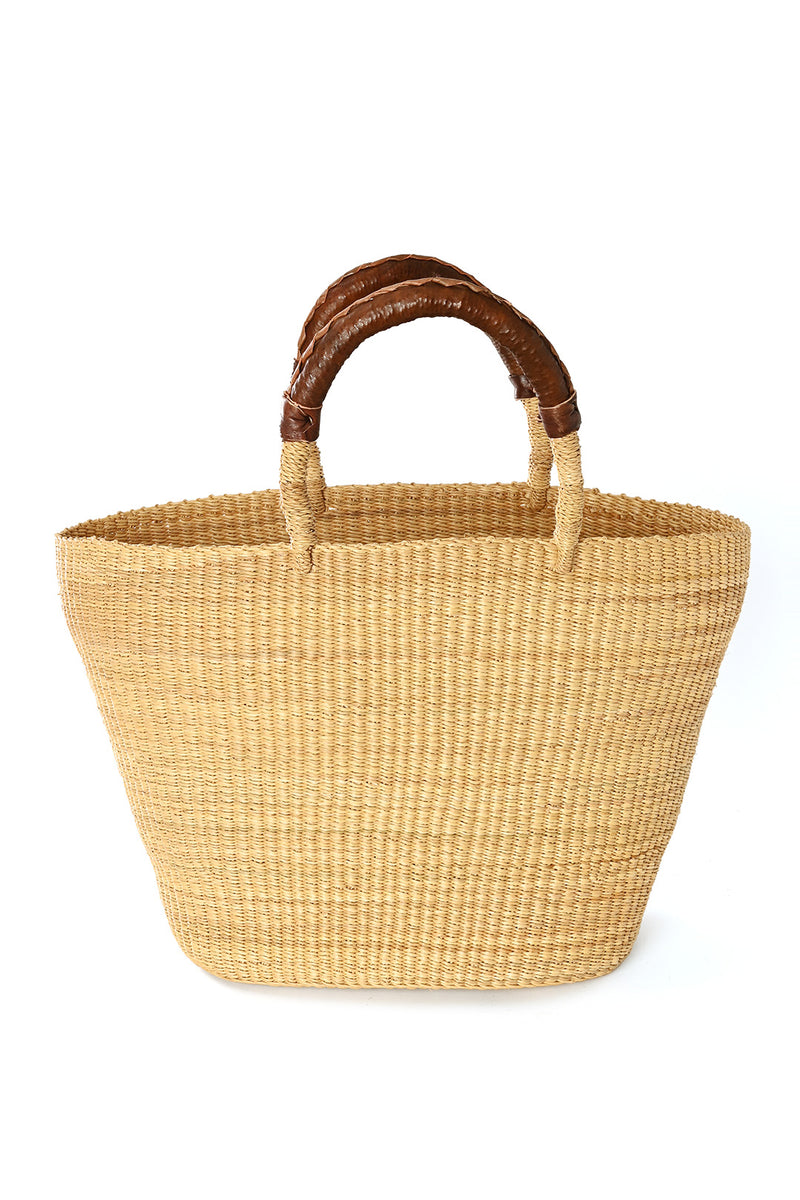 Natural Grass Oval Shopper with Leather Handles