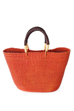 Persimmon Tote Basket with Chocolate Brown Leather Handles