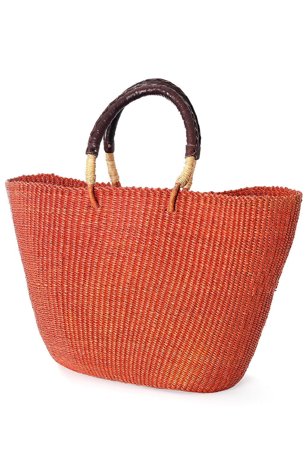 Persimmon Tote Basket with Chocolate Brown Leather Handles