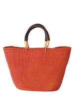 Persimmon Tote Basket with Chocolate Brown Leather Handles