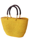 Mustard Yellow Tote Basket with Chocolate Brown Leather Handles