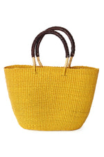 Mustard Yellow Tote Basket with Chocolate Brown Leather Handles