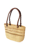 Natural Lace Weave Tote with Chocolate Brown Leather Handles