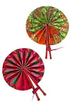 Assorted Ankara African Hand Fan with Red Leather Handle