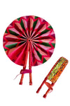 Assorted Ankara African Hand Fan with Red Leather Handle