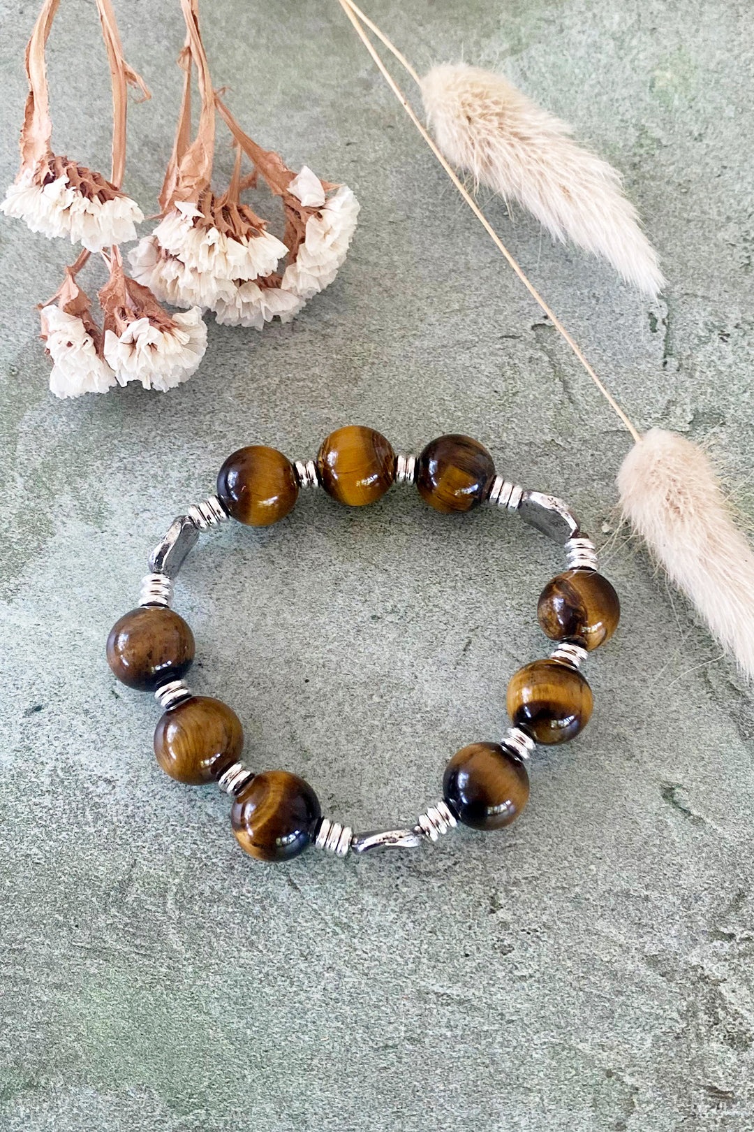 Lapis Tiger's Eye Gemstone Bracelet with Mother Son Sterling Silver Charm |  T. Jazelle