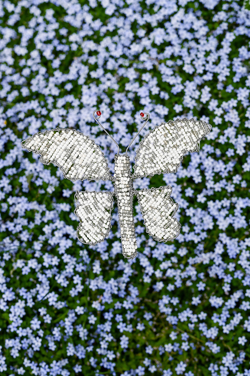 Beaded Butterfly Garden Stake - White