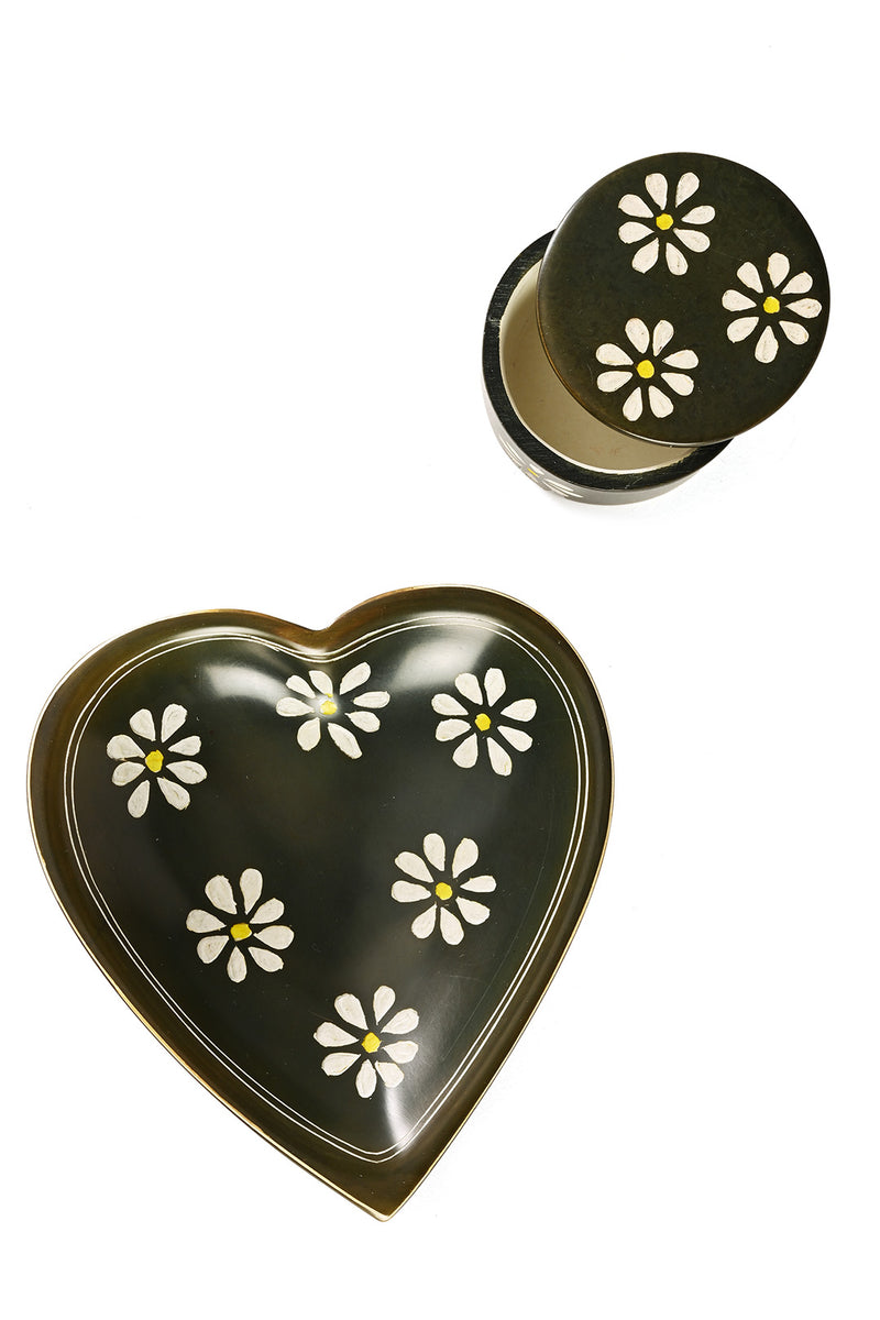 Moss Green Daisy Print Soapstone Ring Box