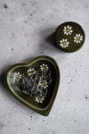 Moss Green Daisy Print Soapstone Heart Dish