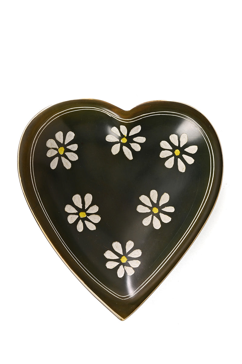 Moss Green Daisy Print Soapstone Heart Dish