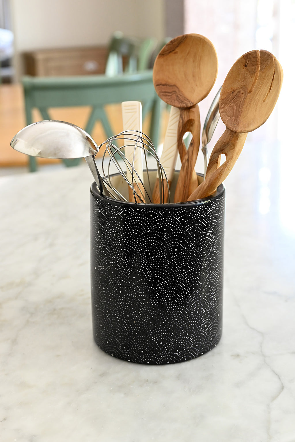 Black Deco Dot Soapstone Canister