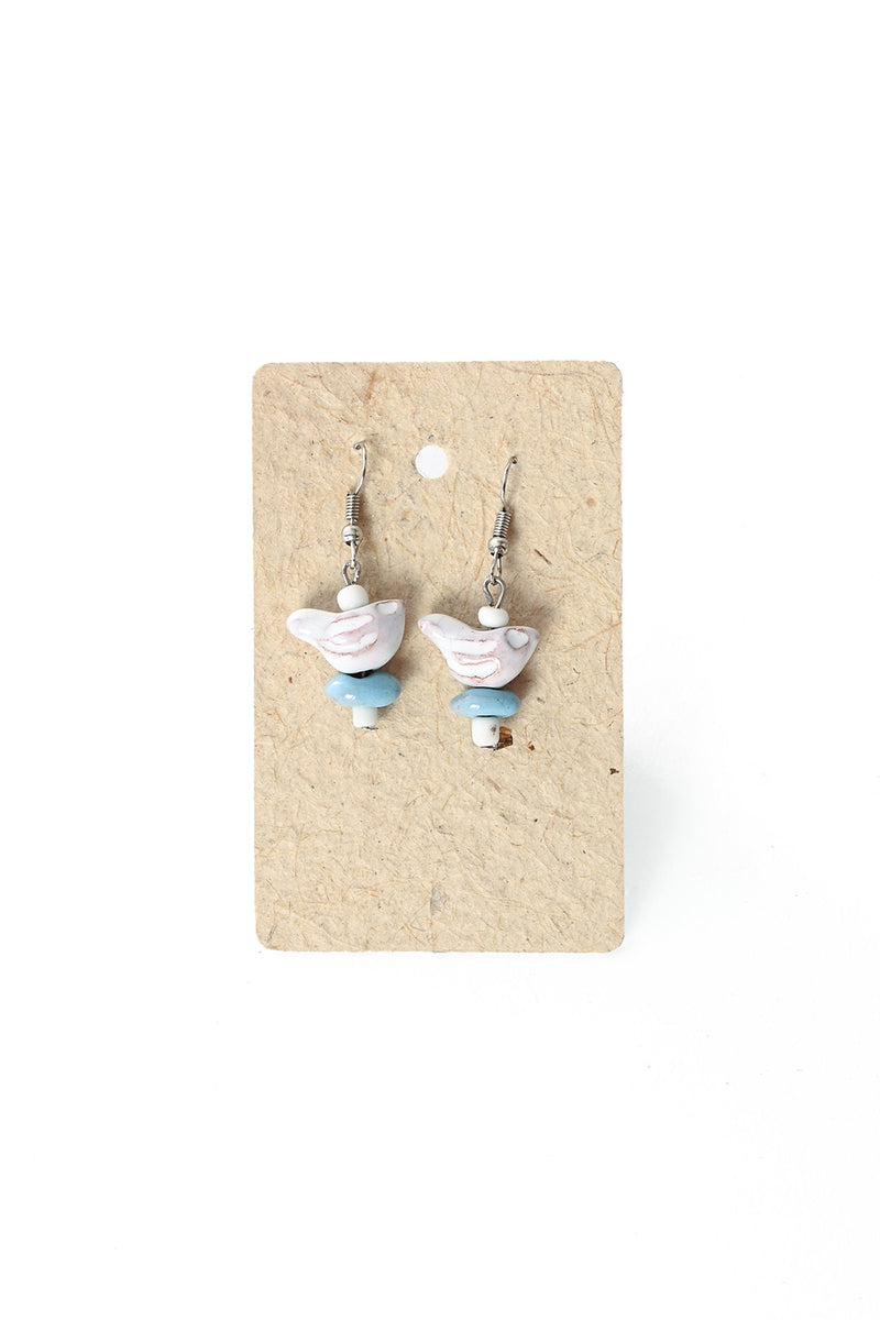 White Ceramic Bird Earrings from Kenya