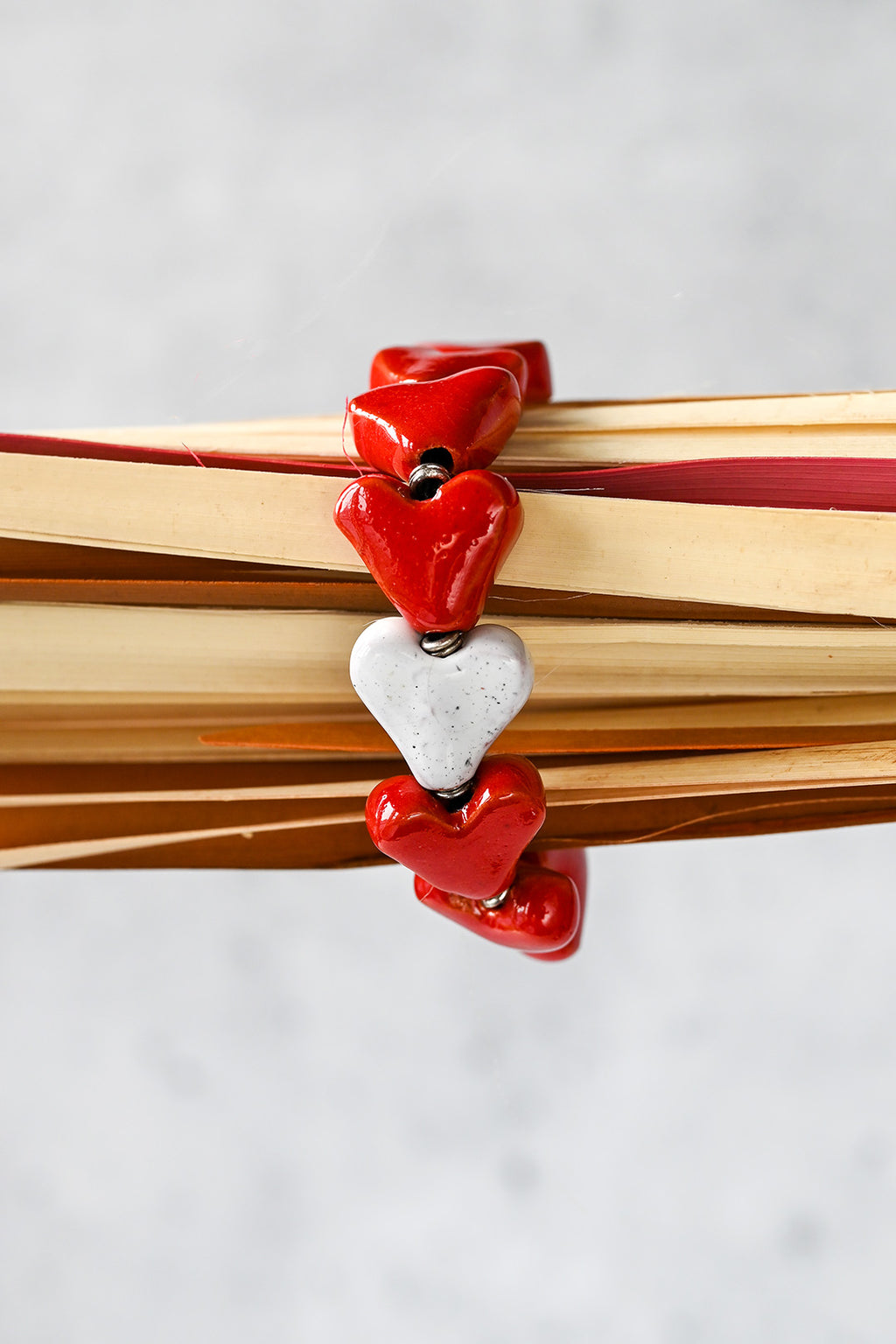 Red & White Ceramic Heart Bracelet from Kenya