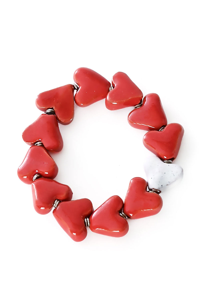 Red & White Ceramic Heart Bracelet from Kenya