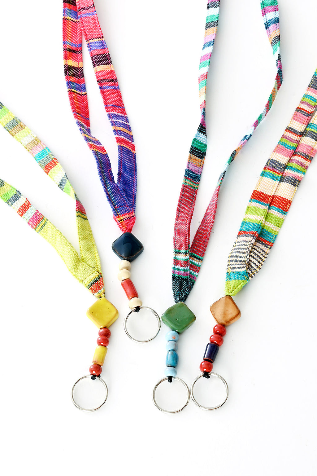 Assorted Colorful Kikoy & Ceramic Bead Lanyard