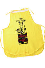 Yellow Cotton Kids' Craft Apron with Giraffe and Colorful Pocket