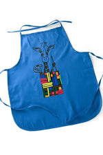 Blue Cotton Kids' Craft Apron with Giraffe and Colorful Pocket