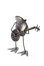 Metal Banjo Playing Frog Sculpture