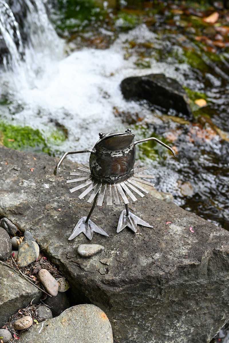 Metal Dancing Frog Sculpture