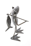 Metal Fishing Frog Sculpture