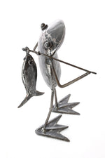 Metal Fishing Frog Sculpture