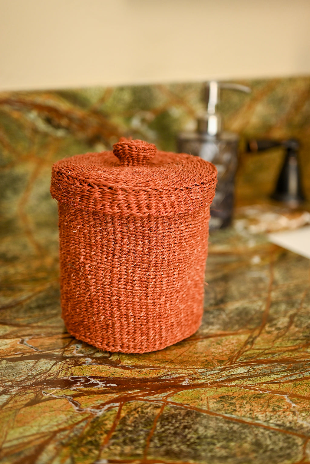 Rust Sisal Lidded Container Basket