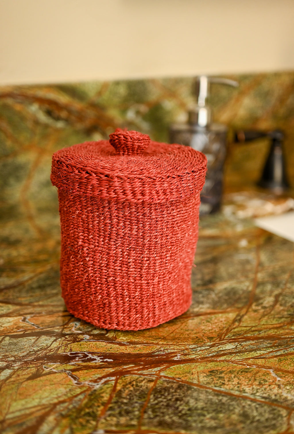 Red Sisal Lidded Container Basket