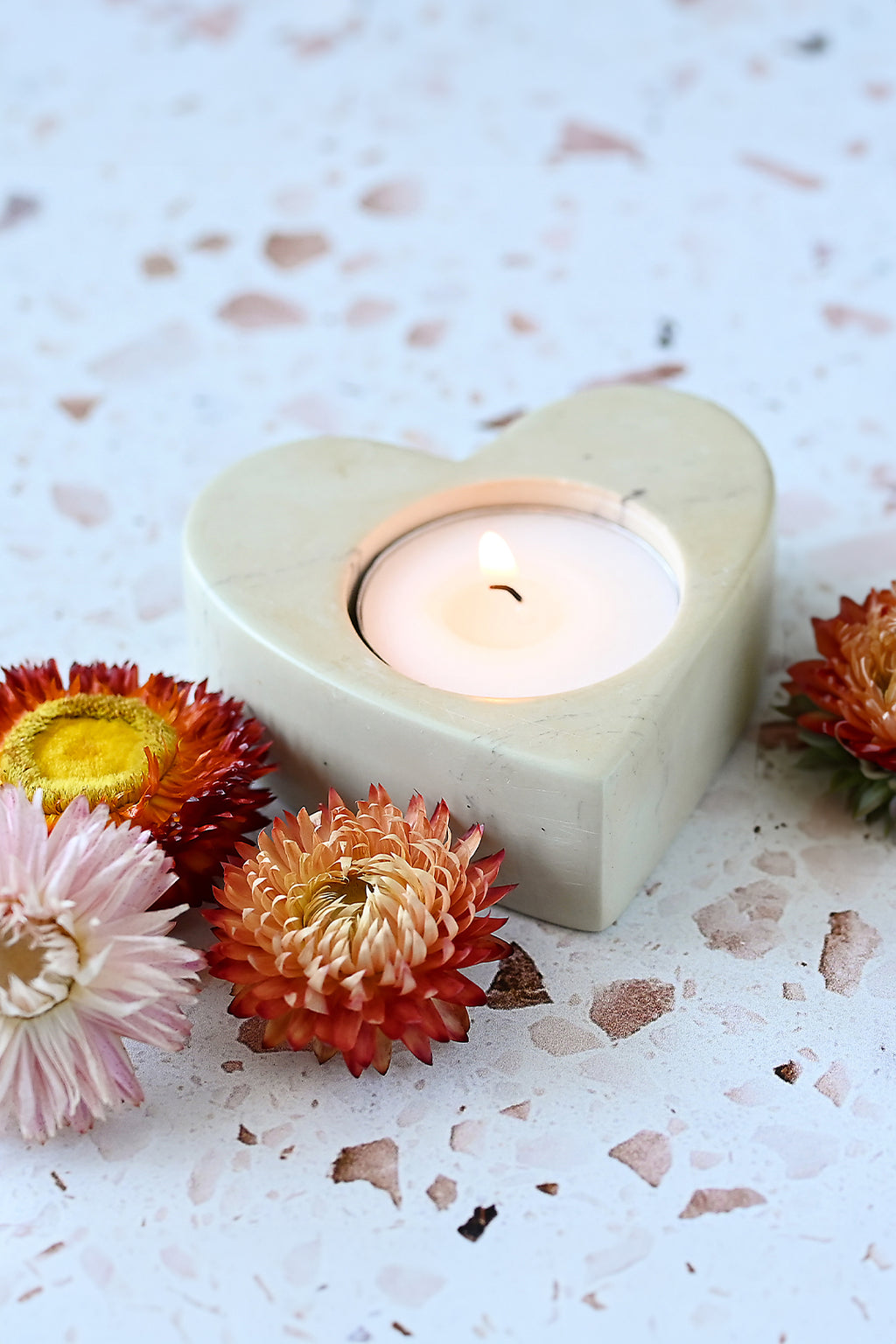 Natural Soapstone Heart Tea Light Candle Holder
