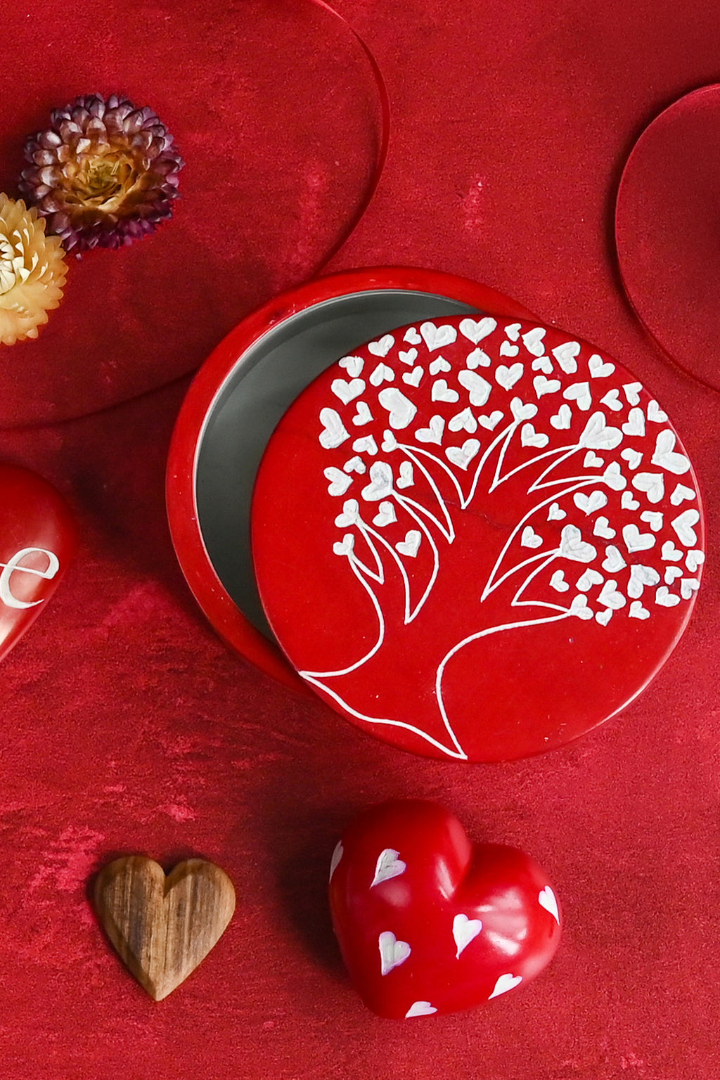 Red <i>Tree of Hearts</i> Soapstone Desktop Box