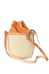 Small White Sisal Purse With Leather Cinch Top