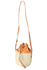 Small White Sisal Purse With Leather Cinch Top