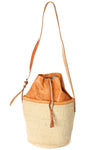 Large White Sisal Purse With Leather Cinch Top