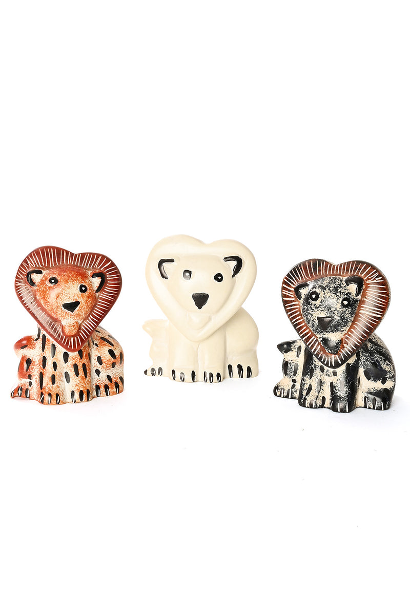 Set of Three Small Soapstone <i>Sweetheart</i> Lions