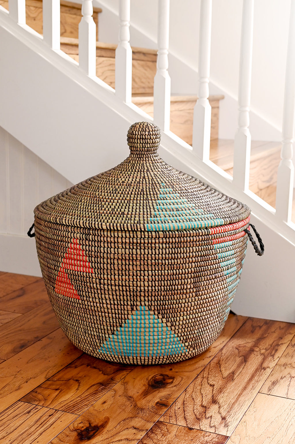 Red and Aqua Tribal Design Basket