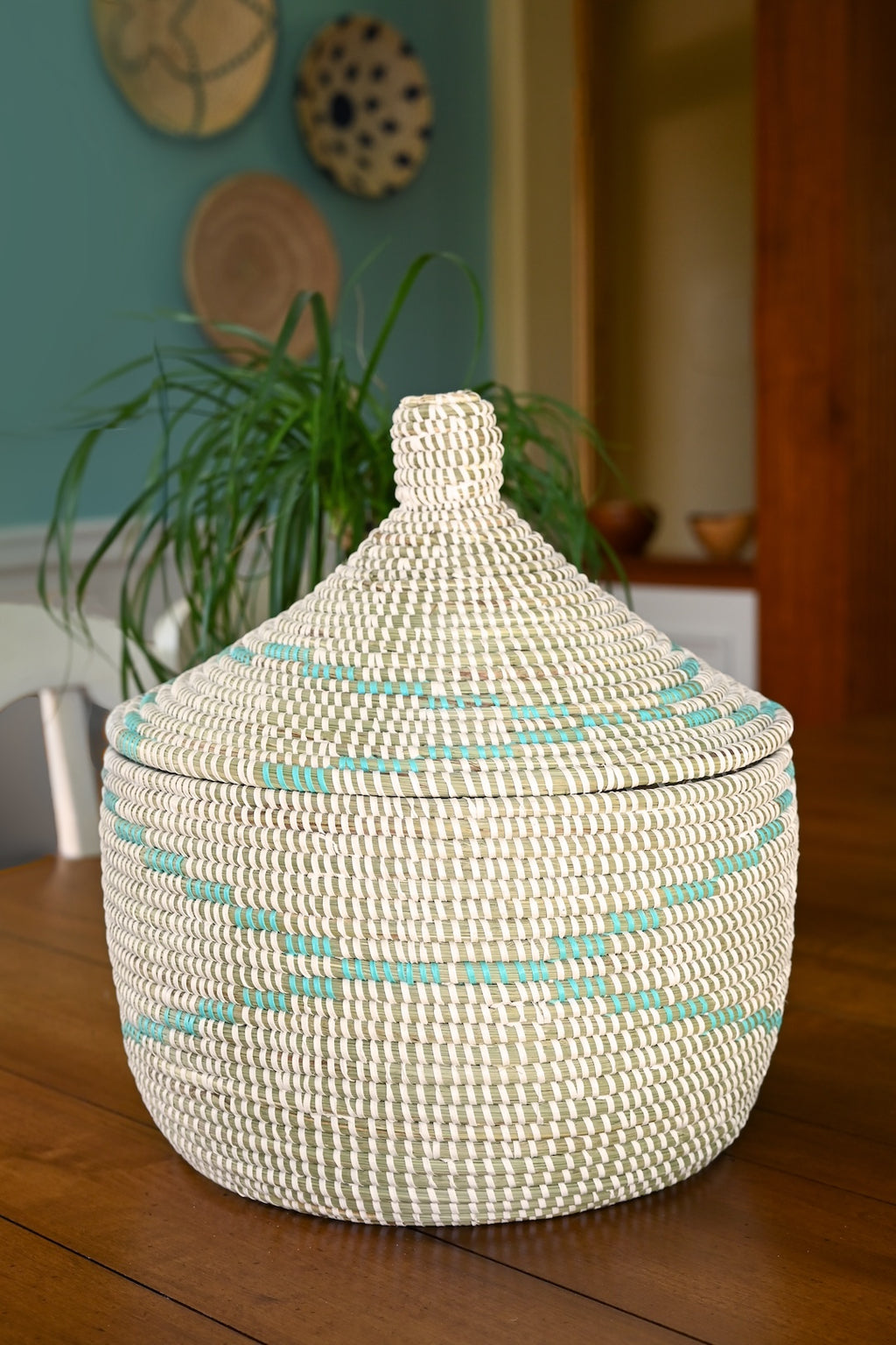 Aqua & White Garland Warming Basket