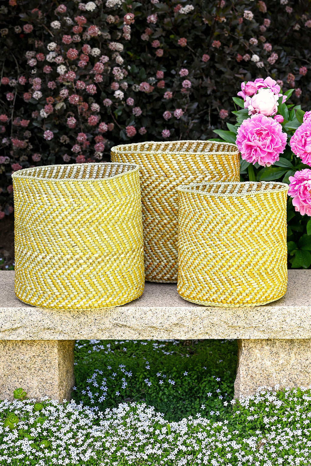 Yellow & Natural Maila Milulu Reed Basket - Medium