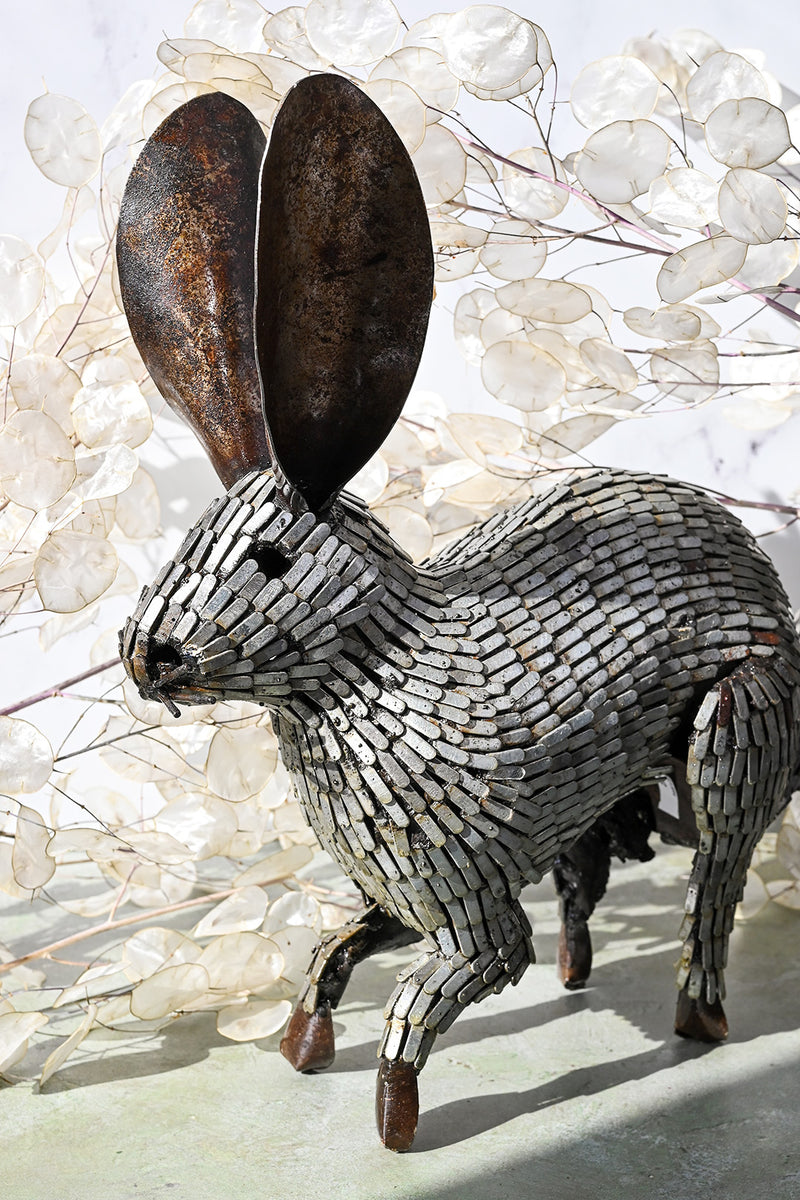 Recycled Metal Running Rabbit Sculpture from Zimbabwe