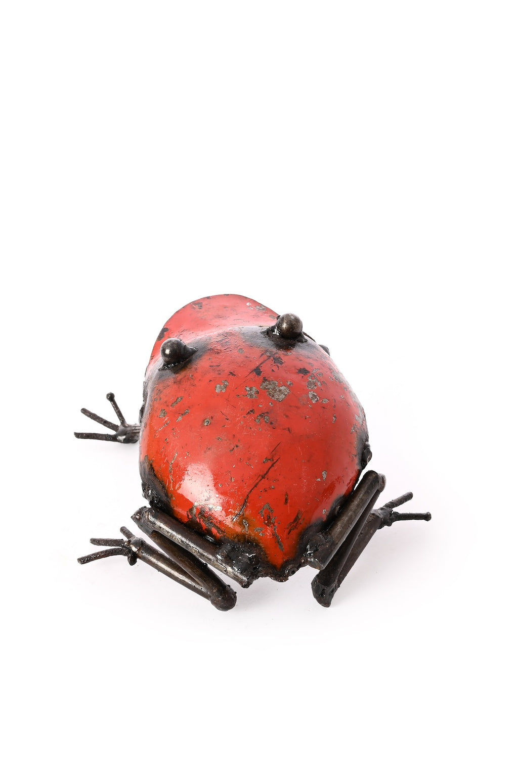Red Recycled Metal Frog Sculpture