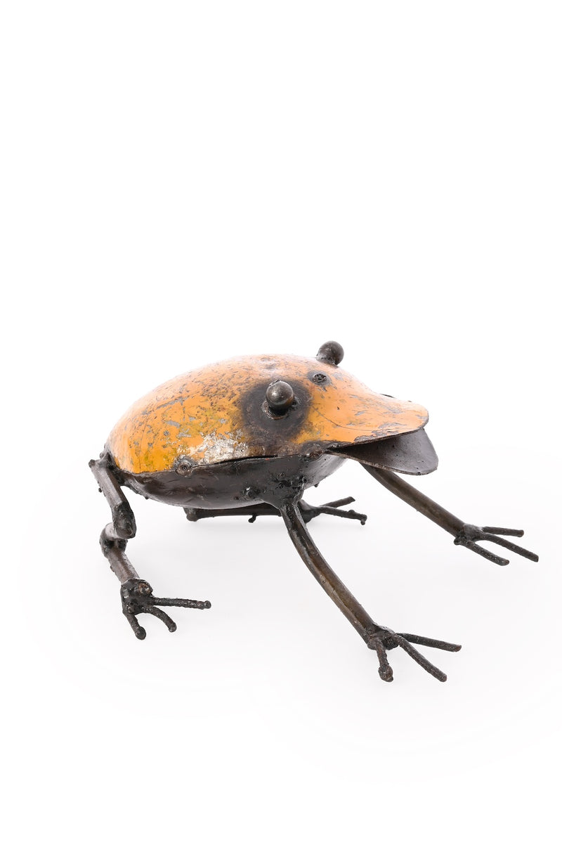 Yellow Recycled Metal Frog Sculpture