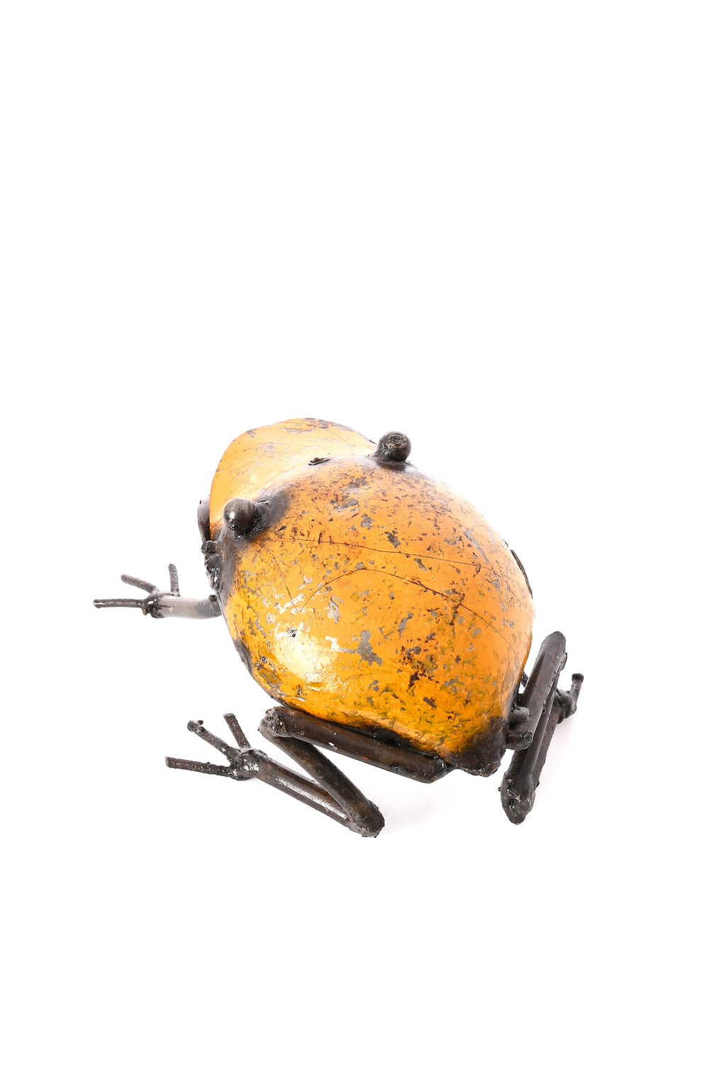 Yellow Recycled Metal Frog Sculpture