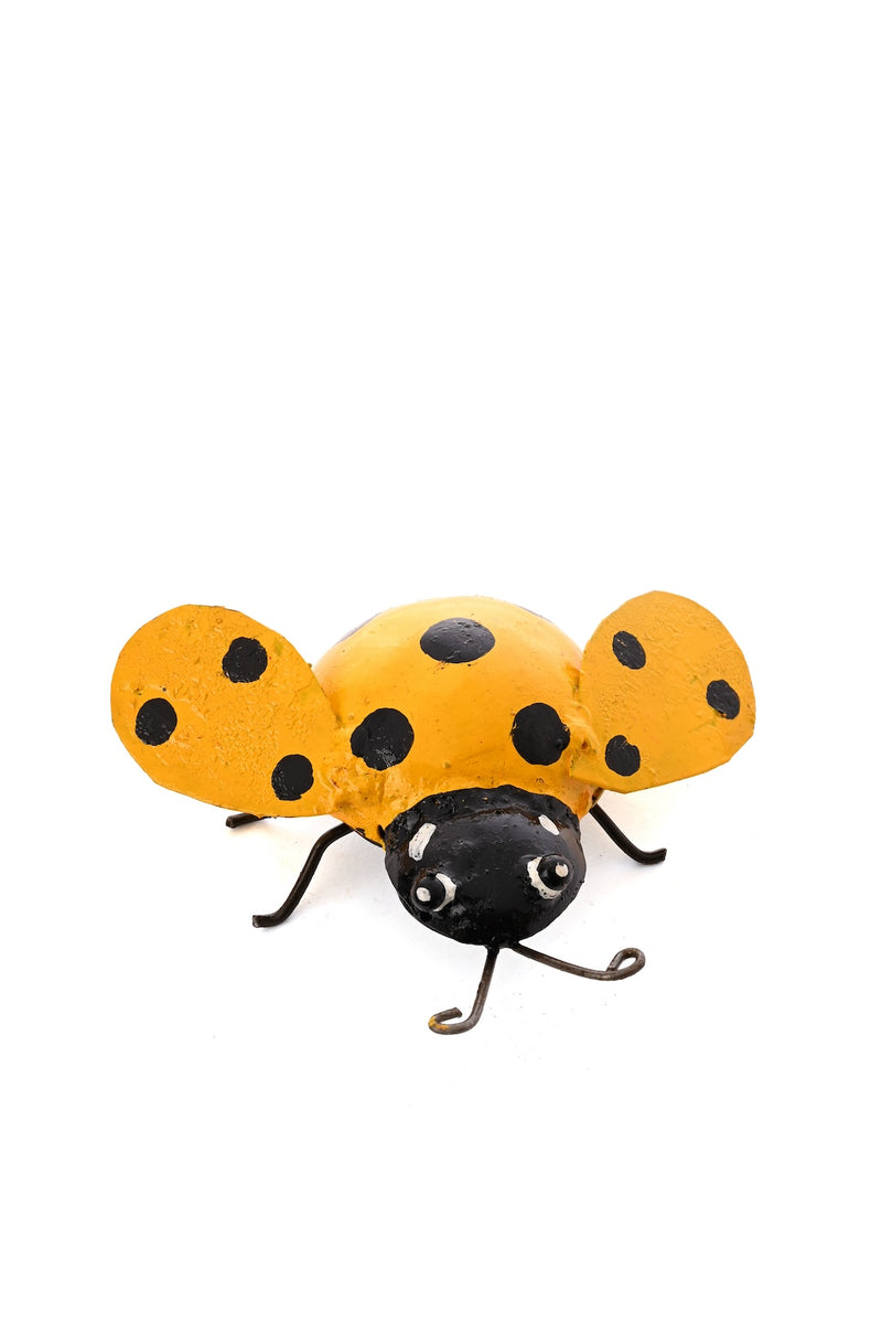 Yellow Recycled Metal Ladybug Sculpture