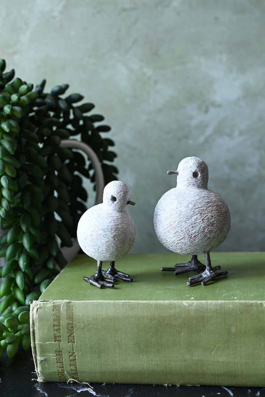 Stone and Recycled Metal Chickadee Bird Sculptures